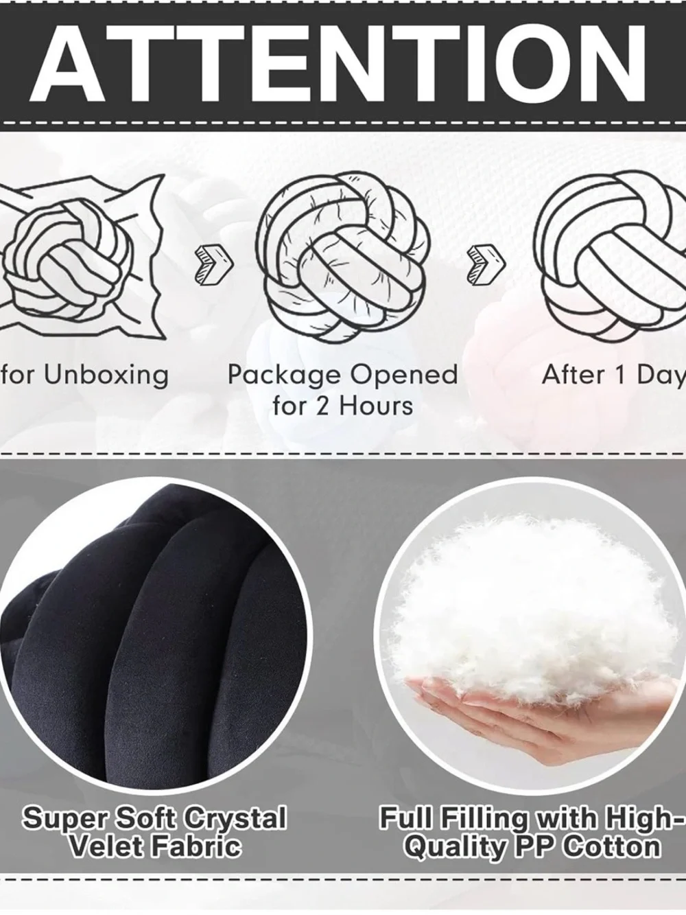 Namalu 10.6 Inches 2 Pcs Knot Pillows Decorative Throw Pillow, Black